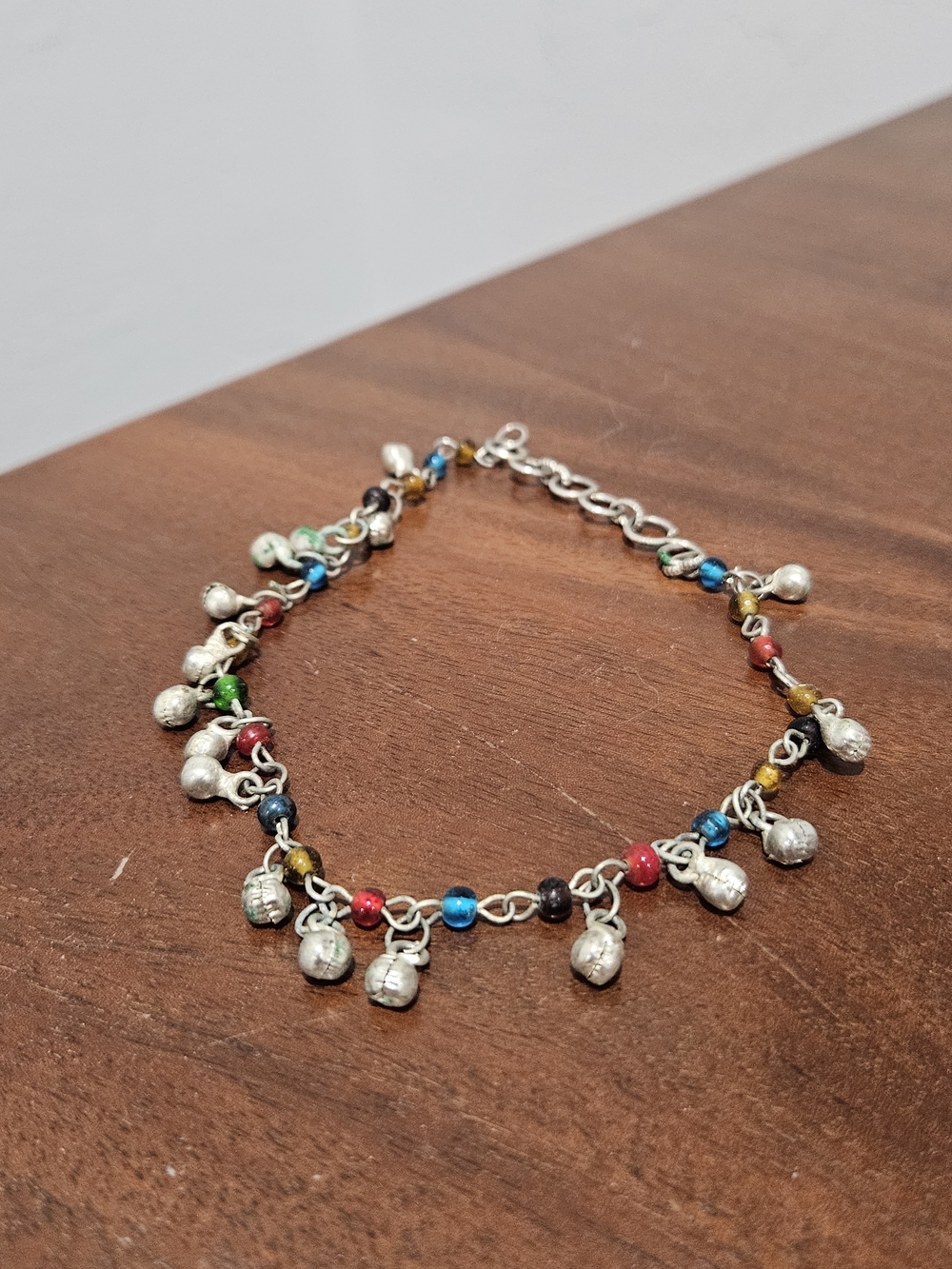 Silver-Tone Multicolor Bead Charm Anklet - Women Jewelry